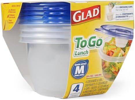 Glad GladWare To Go Lunch Containers with Dressing Cup, 32 oz, 4 Count (Pack of 6)