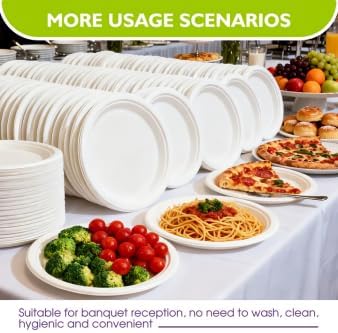 Compostable Paper Plates 10 Inch 150 Pack, Biodegradable Disposable Plates Heavy Duty White Plates, Made of Natural Sugarcane Bagasse, Unbleached Round Dinner Plates