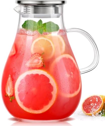 LUNA & MANTHA 1 Gallon Glass Pitcher with Lid, Borosilicate Large Pitcher
