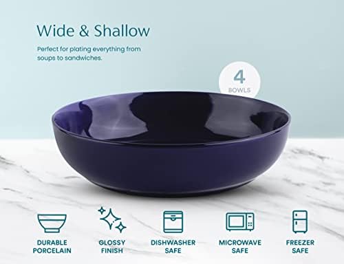 KooK Pasta Bowls, For Soups & Salads, Set of 4, 40 oz, Cobalt Blue