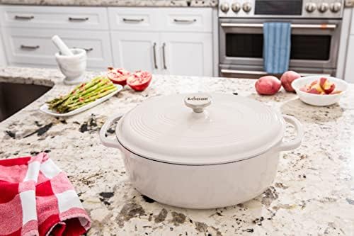 Lodge Enameled Cast Iron Oval Dutch Oven with Lid, 7 Quart, Oyster White