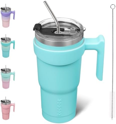BJPKPK 20 oz Tumbler with Handle & Straw, Insulated Stainless Steel Mug