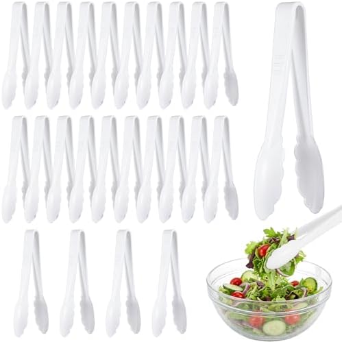 Tessco 25 Pcs Plastic Tongs, 9 Inch Disposable Serving Tongs,White