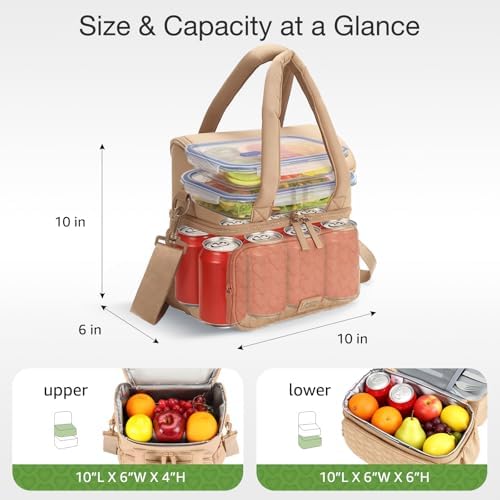 Double Deck Lunch Bag for Women, Camel-M