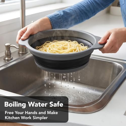 Collapsible Colander Set of 3, Silicone Food Foldable Strainer for Cooking Pasta, Vegetables and Fruit (3QT, 4QT and 5QT), Black