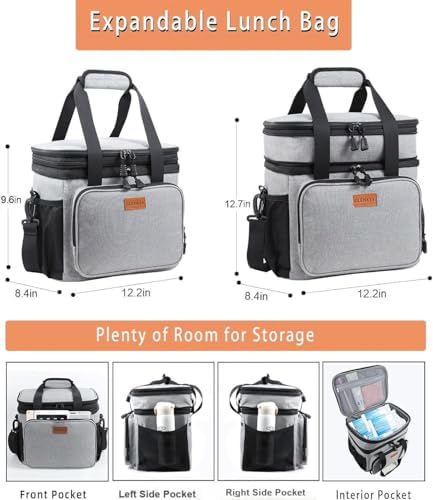 GLENKEY Expandable Lunch Box Insulated Leakproof Cooler Bag Work Outdoor