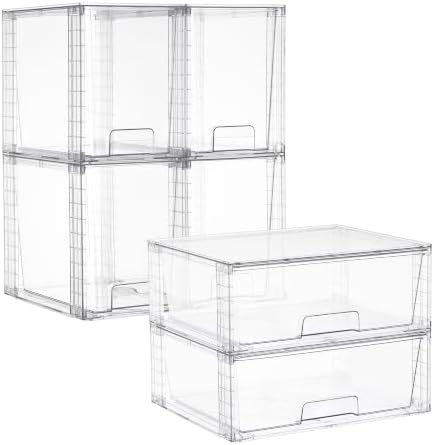 Vtopmart Clear Stackable Storage Drawers, 6 Pack Wide Tall Set