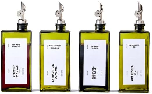 Olive Oil Dispenser Bottle for Kitchen, 16.9oz /500ml Cooking Vinegar Dispenser Bottle Set, Glass Sauce Container, Labels, Brush, Funnel, Stoppers, Green for Oil, Wine