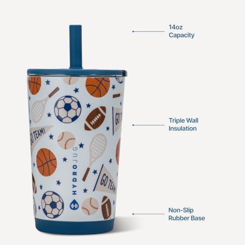 HydroJug Everyday Tumbler 14 oz, Ceramic-Lined Straw Cup, All-Stars