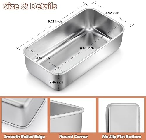 LIANYU Stainless Steel Loaf Pan 9” x 5”, Heavy Duty Bread Pan for Baking