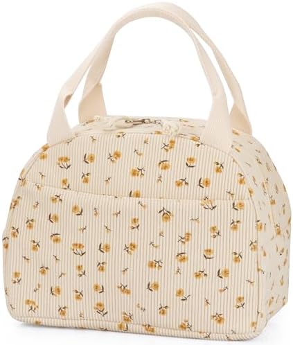 TESAFNG Lunch Bag - Insulated Lunch Box for Women, Reusable Large Capacity Cooler Bag for Adult, Small Leakproof Cute Corduroy Lunch Tote for Work Office Travel Picnic (Corduroy Chrysanthemum)