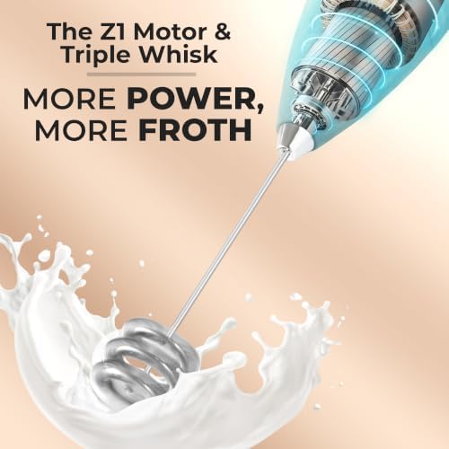 Zulay Kitchen Powerful Milk Frother Wand With Duracell Batteries - Ultra Fast Handheld Drink Mixer - Electric Whisk Foam Maker for Coffee, Lattes, Cappuccino & Matcha - Triple Whisk - Lunar Aurora
