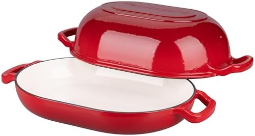 VORRINGARD Enameled Cast Iron Sourdough Bread Oven, Dutch Oven, Loaf Cast Iron Bread Pan for Homemade Bread Baking, Meatloaf Pan with Lid, 7QT, Red