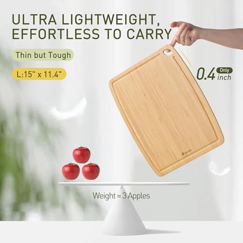 Lightweight Durable Bamboo Cutting Board with Non-Slip Feet, Non Toxic Wooden Cutting Board for Kitchen Heat-Resistant Chopping & Charcuterie Board with Juice Groove Kitchen Essentials for Meat