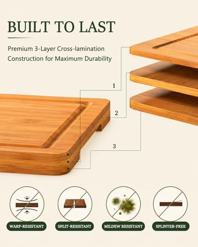 Cutting Boards for Kitchen,Set of 3 Deep Carbonized Bamboo Cutting Board Set with Holder,Butcher Block Style Chopping Boards for Serving, Charcuterie, Meat, Fruit and Meal Prep