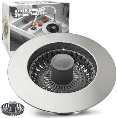 Anlige Kitchen Sink Drain Strainer,3in1 Pop Up Kitchen Sink Stopper, Chrome