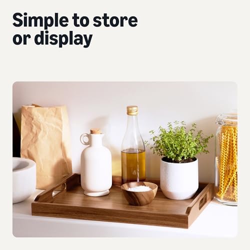 Amazon Basics Wooden Serving Tray with Built-in Handles, Acacia Wood, 17 x 12 in. (Pack of 10)