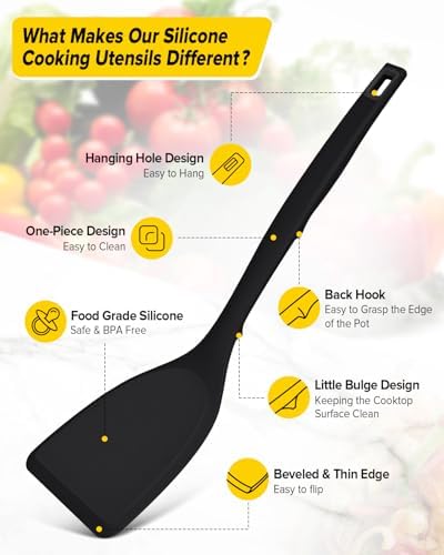 BUNDLEPRO Silicone Cooking Utensils Set, 4 Pcs Spatula and Spoon Set, Black