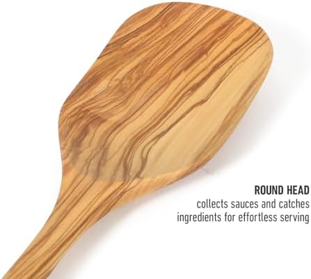 Calphalon Edge Cooking Spoon, 13-Inch Italian Olive Wood Kitchen Spoon, Wooden Stirring Spoon for Mixing, Serving & Nonstick Cookware, Heat-Resistant Durable Design