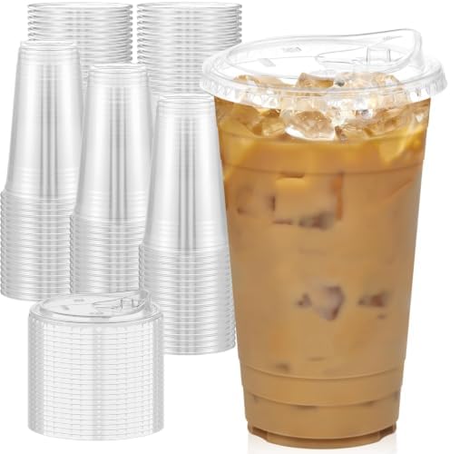 Dealusy 100 Pack - 24 oz Clear Plastic Cups with Sip Lids