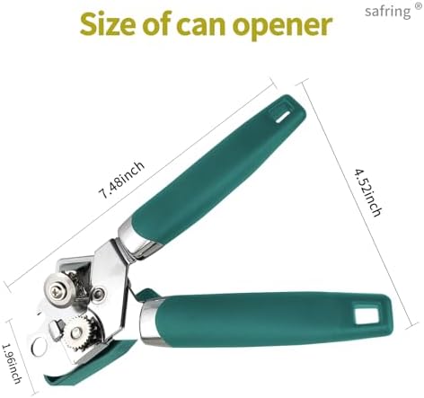 Safring Can Opener Manual, Handheld Strong Heavy Duty Stainless Steel Can Opener, Comfortable Handle, Sharp Blade Smooth Edge, Can Openers with Multifunctional Bottle Opener, Aqua Sky