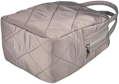 Machine Washable Women Quilted Fabric Insulated Reusable Cooler Lunch Bag Tote Adult Thermal Lunch Box Storage Bag for Ｗork (Grey #2)