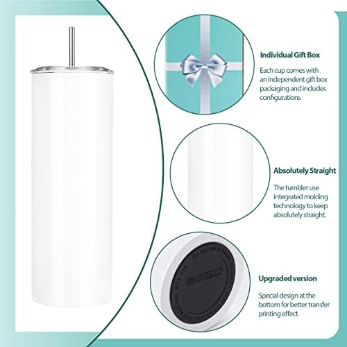 D·S Sublimation Tumblers 20 oz 10 Pack Skinny Straight Tumblers Bulk