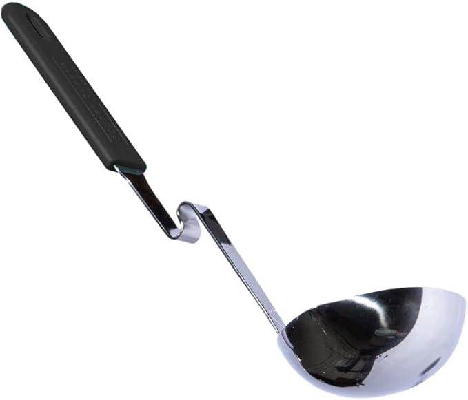 Souper Cubes + Lori Greiner No Mess Stainless Steel Soup Ladle with Silicone Handle - Metal Soup Ladle with No Mess Design That Hooks on Side of Any Pot - Charcoal