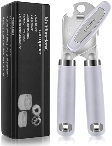 Safring Can Opener Manual, Heavy Duty Handheld Strong Can Opener with Soft Touch Handle, Sharp Blade Smooth Edge, Can Openers with Multifunctional Bottle Opener, Lavender