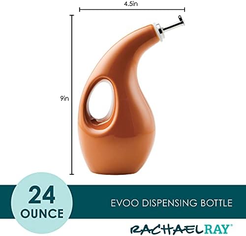 Rachael Ray 48466 Ceramic EVOO Oil and Vinegar Dispensing Bottle with Spout, 24 Ounce - Pumpkin Orange