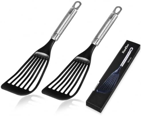KSENDALO 2 Pack Thin Flexible Fish Spatula for Nonstick Cookware, Black