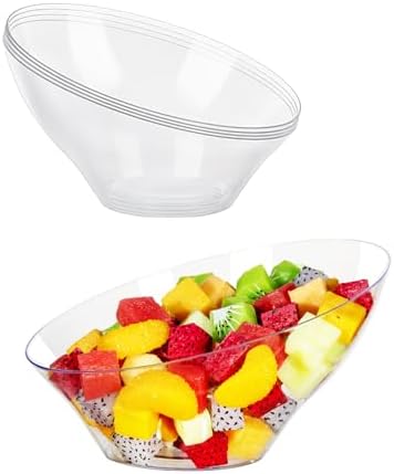 BESTVIP 20 Oz Clear Plastic Angled Serving Bowls, 12 Pack
