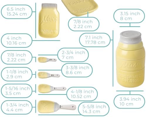 Comfify Yellow Mason Jar Measuring Set – 4 Cups, 4 Spoons, Spoon Rest