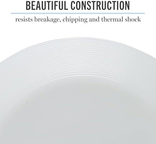 Martha Stewart Opalton Dinner Plates 6-Piece 10-Inch Plate Set – Chip and Break Resistant Opal Glass Plates - White