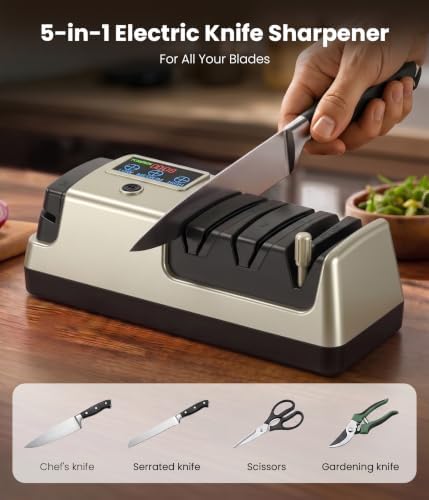 Newise Electric Knife Sharpener for Kitchen Knives, 3-Stage, Light Gold