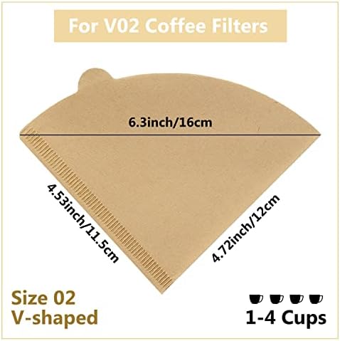 Cone Coffee Filters Size 02, 100 Count 1-4 Cups Unbleached V02 Disposable Coffee Filter Paper, Compatible with Conical Shaped Pour Over Coffee Dripper and Drip Coffee Maker