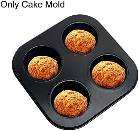 4 Cup Muffin Pan for Oven Baking, Carbon Steel Cupcake Baking Pan Nonstick Round Mini Muffin Tin Pie Pans Cake Mold for Making Muffins Cupcakes Frittatas Tarts Pudding(Black 2 pcs)