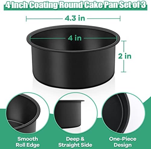 TeamFar 4 Inch Cake Pan, Non-stick Round Layer Cake Baking Pan Set of 3