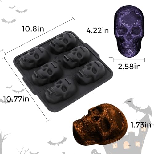 FUNBAKY Skull Baking Pan, Muffin Pan Metal Reinforced Frame Silicone Skull Cake Mold - Halloween Nonstick Large Molds for Baking with Handle, Easy to Move Oven 1 Pack