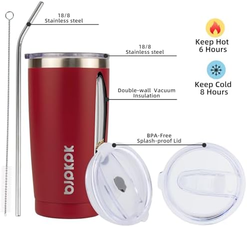 BJPKPK 20oz Coffee Tumbler with Lid & Straw, Insulated Stainless Steel Mug