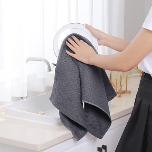 Homaxy 100% Cotton Waffle Weave Kitchen Dish Towels 12-Pack, Dark Grey