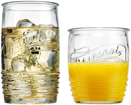 Glaver's Original Mason Set of 8 Drinking Glasses 4-20 Oz Highball Glasses, and 4-13 Oz Whiskey Glass Cups For Everyday Home Use Water, Beer, Juice, Cocktail.