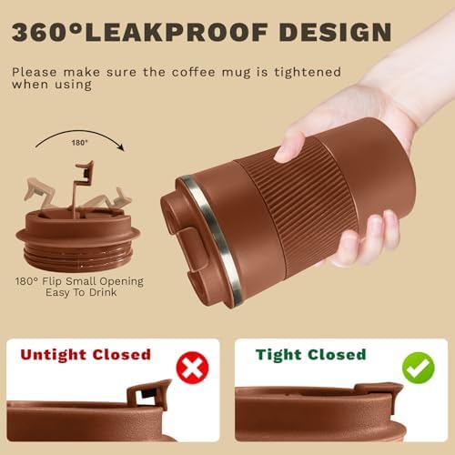 Vacuum Insulated Stainless Steel Travel Coffee Mug,Leak Proof Cup with Lid