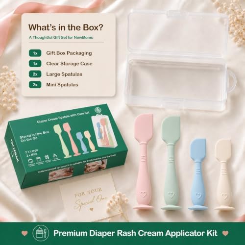 4-Pack Diaper Cream Spatula with Case, Soft Diaper Rash Cream Applicator
