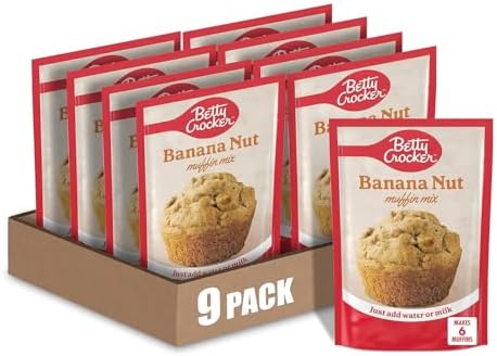Betty Crocker Banana Nut Muffin Mix, Made With Walnuts, 6.4 oz, 9 Pack