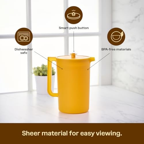 Tupperware Impressions Classic Sheer 1 Gallon Pitcher with Lid in Papaya, Dishwasher Safe and BPA Free, Mess-Free, Reusable Plastic Pitcher with Extra Large Capacity
