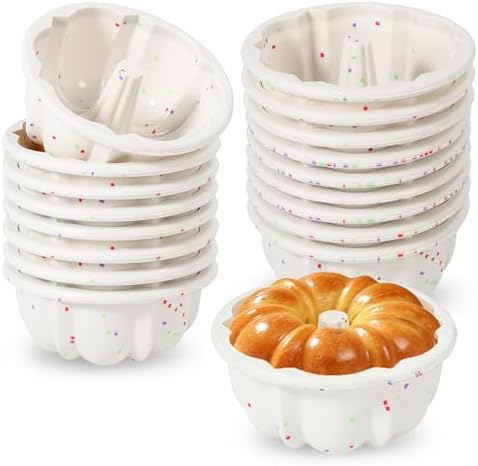 Vinino 4 Inch Silicone Fluted Tube Cake Pan with Reinforced Frame, 18-Pack