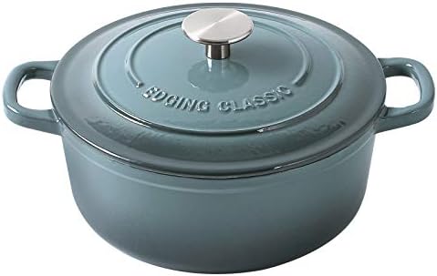 EDGING CASTING Enameled Cast Iron Round Dutch Oven with Lid Dual Handle Pot Bread Ovens, 7 Quart, Slateblue
