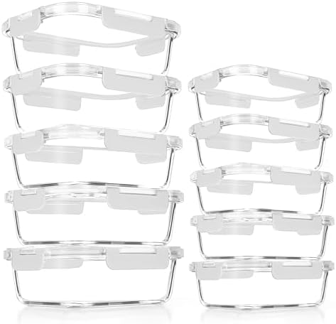 VERONES 10 PACK Glass Meal Prep Containers Set with Lids, White