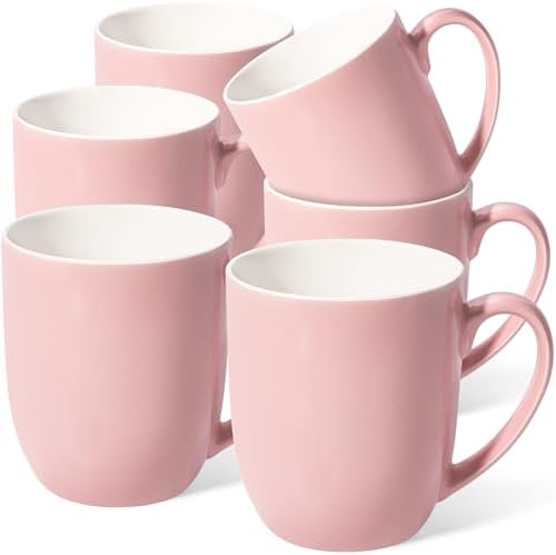 Large Ceramic Coffee Mugs Set of 6 16oz(475ml) Tea Cups Idea Gifts Pink
